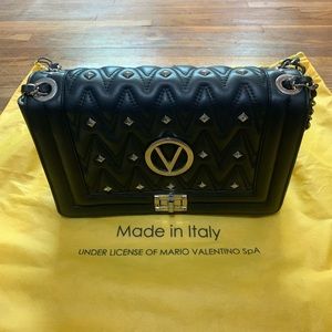 Black Leather Valentino Crossbody/Hand Bag